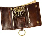 Le'aokuu Key Case Mini Leather Key Fob Leather Wallet Small Purse Women Men Car Key Bag Key Case (1064 Coffee)