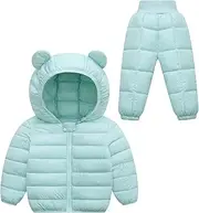 [Happy Cherry] Baby Boys Girls Winter Snowsuit Set Lightweight Puffer Down Hooded Jacket Pants Set for Toddler Baby
