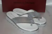 NEW! Donald J Pliner VIPERINA Silver Leather Flip Flop Thong Wedge Sandal $178