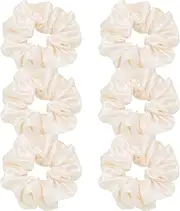 6 Pieces Hair Scrunchies Satin Elastic Soft Hair Ties Scrunchy Hair Bands for Women Girls (Beige)