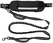 Hands Free Dog Leash Retractable Shock Absorbing Bungee Leash with Dual Padded Handles for Medium and Large Dogs Running Training Walking, Adjustable Waist Belt Dog Harness with Reflective Stripe