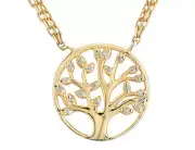 1/7 Carat (ctw) White Topaz Tree of Life Pendant Gold Plated Sterling Silver
