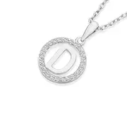 Silver Initial D In Cz Round Pendant