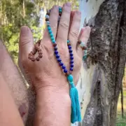 Mens Mala Beads yoga necklace Lapis, turquoise, moonstone, amazonite, rudraksha