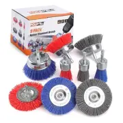 Nylon Filament Brush 9 Pack, Abrasive Wire Brush Wheel & Cup Brush Set, Drill