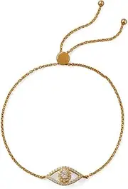 [JewelryWeb] Adjustable Gold Plated 925 Sterling Silver CZ Simulated Diamond Evil Eye Bracelet-Eye 9.5mm X 18.5mm Link-Bracelet for Women