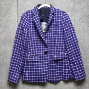 J Crew Regent Blazer Women 4 Plaid Purple Tailored Standing Collar Surgeon Cuffs