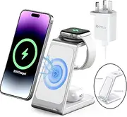 HEYInova Wireless Charger,3 in 1 Wireless Charging Station,Fast Wireless Charging Dock for iPhone 15/14/13/12/11/Pro/X/Max/XS/XR/8/Plus, for Apple Watch7/6/5/4/3/2/SE, for Airpods 3/2/Pro(White)