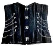 Charmian Steampunk Gothic Spiral Steel Bones Brocade Corset w/Chains, Size 3XL