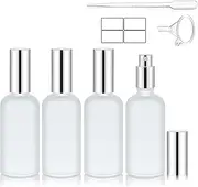 SonoYU Frosted Spray Bottles, Leak-proof Glass Empty Bottles, Travel Fine Mist Sprayer, Refillable Empty Bottles for Essential Oils, Perfume, Makeup Toner, 1.75 oz (Silver, 4 * 50ml)