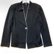 $995 St John Black Caviar White Silver Button Stretch Wool Knit Blazer sz 10