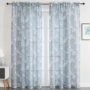 [SMILE WEAVER] Sheer Curtains 72 inches Length for Living Room 2 Panels,Blue Light Filtering Curtains,Floral Semi Sheer Curtain Voile Linen Textured Rod Pocket Kitchen Window Drapes for Bedroom