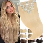 Extra Thick Clip In Full Head Double Weft Remy 100% Human Hair Extensions BLONDE