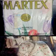 NEW Vtg Martex 4 Piece DOUBLE Taffeta Tulips French Cottage Flat Fitted Pillow