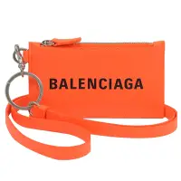 在飛比找Yahoo奇摩購物中心優惠-BALENCIAGA 簡約英字LOGO螢光小牛皮頸掛式卡片零