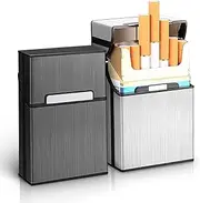 [YIMIDM] Cigarette Case, 2 Pcs Magnetic Brushed Aluminum Cigarette Case, Cigarette Protective Box for Storage Cigarettes, Anti-Collision, Splash Proof and Scratch Resistant (Black, Silver 85mm King Size)