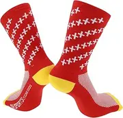 [X AUTOHAUX] Cycling Socks Sweat-Absorbent Anti-Odor Anti-Friction Outdoor Bike Socks Yellow Red Size l Neutral and Universal X-Shaped Pattern Color Matching
