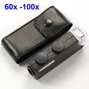 Mini Handheld 60x-100x Pocket Microscope Magnifer Loupe