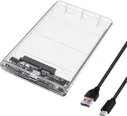 YARCHONN 2.5 Inch SATA External Hard Drive Enclosure USB Type-C to SATA III Tool-Free Clear Solid State Drive Enclosure with USB 3.0 Hard Drive Data Cable for 7 mm 9.5 mm SSD HDD
