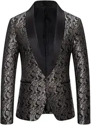 [Generic] Men Classic Cashew Flower Jacquared Blazers Single Button Slim Fit Blazers Wedding Party Prom Dress Jacket