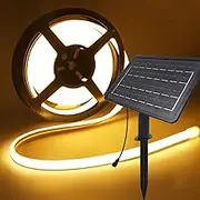 XUNATA 24V Solar/USB COB Neon Flex Light - Dual-Surface Glow (Front+Edge) LED Strip, IP68 320LEDs/m for Decor Indoor/Outdoor Decor (Warm White,5m)