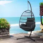 Hanging Pod Swing Chair Egg Shaped Outdoor Hammock With Foldable Basket Grey