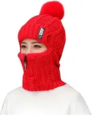 [Hiliby] Hidden Leaf Hat Scarf Flocking Cycling Hat Womens Winter Knitting Earmuffs Thermal Hat Warm Baseball Caps Fleece Ear Flap Baseball Cap Red