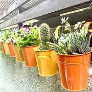LaLaGreen Railing Planter - 10 Pack, 4 Inch Hanging Wall Herb Planters for Outdoor Plants Orange Metal Hanging Flower Pot Yellow Deck Planters Outdoor Rail Garden Balcony Porch Macetas Colgante Pared