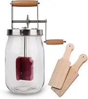 Homemade Butter Churner Jar with Paddle 1.5L - Make Delicious Fresh Butter in Minutes -Perfect for Home Cooking and Baking - Food Grade Glass Jar with Wooden Handles-Easy to Use