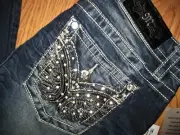 Miss Me Standard Boot Studded Wings E3080B5L Blue Denim Women's Jeans Size 27