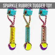 Sparkle Rubber Tugger Dog Toy With Tennis Ball Pet Tug of War Tough Rope Puppy