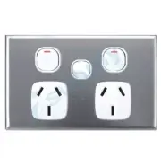 DEXTON Double Power Point With Extra Switch Slim Stainless Steel Cover DXGP02...