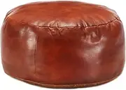 'vidaXL Genuine Goat Leather Pouffe in Tan - 60x30 cm, Comfortable Cotton Filled Footstool, Handmade with Vintage Look.