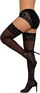 IMOMOTO Women's Sheer Thigh High Stockings with Silicone Lace Top