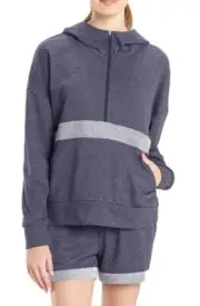 Josie Natori Women's Chi Half-Zip French Terry Hoodie Heather Blue Sz Large NWT