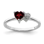 Sterling Silver Polished Garnet and Diamond Ring