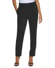 /LX003/ DKNY Women's High-Rise Snap-Button Paperbag-Waist Pants Black Sz 18 $99