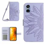 For Sony Xperia 5 V Wallet Phone Case Pu Leather Sunflower Imprinted Stand Cover With Shoulder Strap