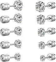 [Royalxi] Titanium Surgical Steel Cubic Zirconia Screw Back Stud Earrings for Women Men Multipack Small Dainty Simulated Diamond CZ Flatback 20g Post Studs Earring Set Hypoallergenic for Sensitive Ears Lobe Cartilage Helix Piercing