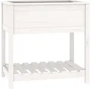 vidalXL Solid Pine Wood Shelve Planter - White, Roomy Flower Box for Indoor and Outdoor Gardening with Additional Storage Shelf - 82.5x54x81cm