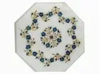 12" white marble table top coffee center home decor inlay antique malachite C21