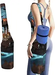 JKLQWH Cartoon Ship Printed Yoga Mat Bag Long Tote with Pockets for Your Yoga Accessories Exercise Yoga Mat Carrier Holder Multi-Functional Storage Bag Holds Most Pilates Mats