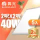 【DanceLight 舞光】LED超薄平板燈 2呎X2呎40W 輕鋼架 面板燈 2年保固 內附快接頭-5入組(黃光)