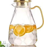 Khen Glass Pitcher, 2.2 Liter Water Pitcher With Lid, Iced Tea Pitcher for Fridge, Glass Water Carafe With Lid, Glass Water Jug, Large Drink Pitcher For Juice, Milk, Cold Or Hot Beverages, 2 Quarts