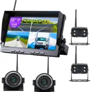 Digital Wireless 10" Rear View Quad Monitor Reverse DVR Camera For Truck Caravan