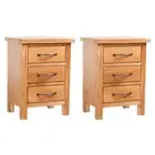 Nightstand Table Set 2 Pcs Solid Oak Wood 3-Drawer Chest Rustic Bedside Cabinet