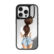 iPhone 16 Pro Mirror Ring Stand Case MagSafe Compatible Solitude (Fair Complexion, Brunette) Fashion Illustration Case