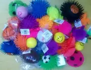 6 PACK STRESS BALLS, SQUEEZE TOYS, AND PUFFER BALL ASSORTMENT NO DUPLICATION