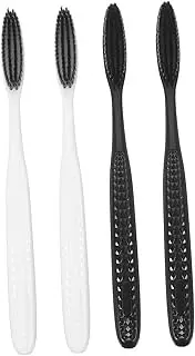 [LALAFINA] 4 Pcs Bamboo Charcoal Toothbrush with Head Box Soft Bristle Toothbrush for Plaque Removal Grip Style Black White