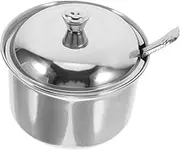 GREENADSCAPE Stainless Steel Seasoning Jar with Lid Spoon Airtight Sugar Pot for Home Kitchen Multi Functional Condiment Container for Salt Sugar Soy Sauce Elegant Kitchen Storage